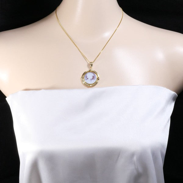 18K Yellow Gold Stone Cameo Necklace - Vintage Elegant Jewelry for Women - Perfect Gift for Birthday, Anniversary & Special Occasions