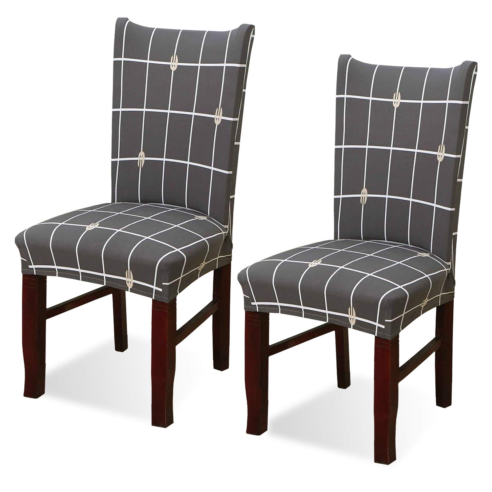 Argstar 2 Pack Stretchable Dining Chair Covers - Washable Armless Slipcovers with Grey Plaid Pattern, Elastic Parson Chair Protectors for Kitchen & Dining Room - Perfect for Home, Office, and Restaurant Use