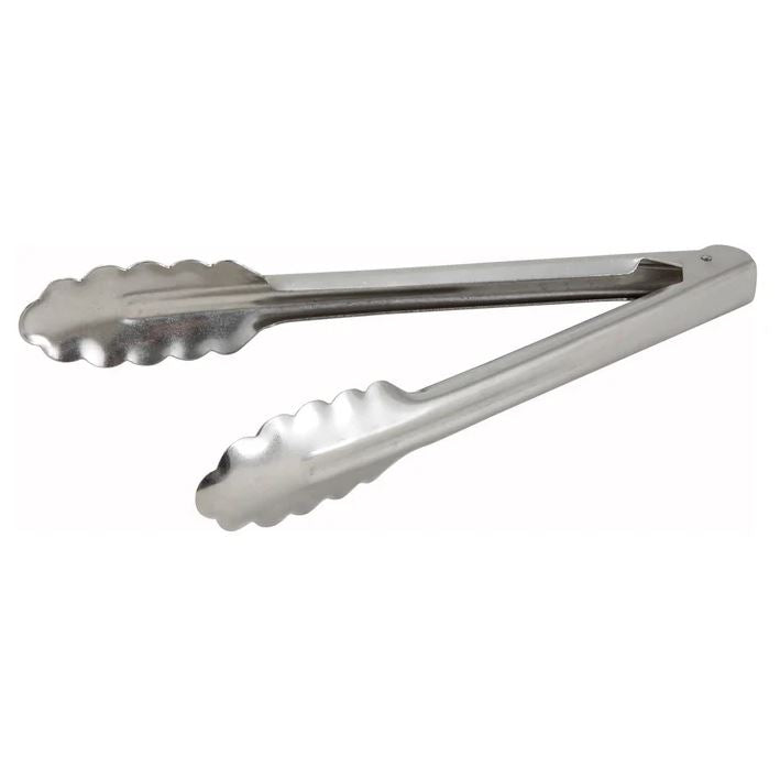 Winco UT-9 9-Inch Stainless Steel Scalloped Utility Tongs - Perfect for Grilling, Serving Salads, and Kitchen Cooking Utensils