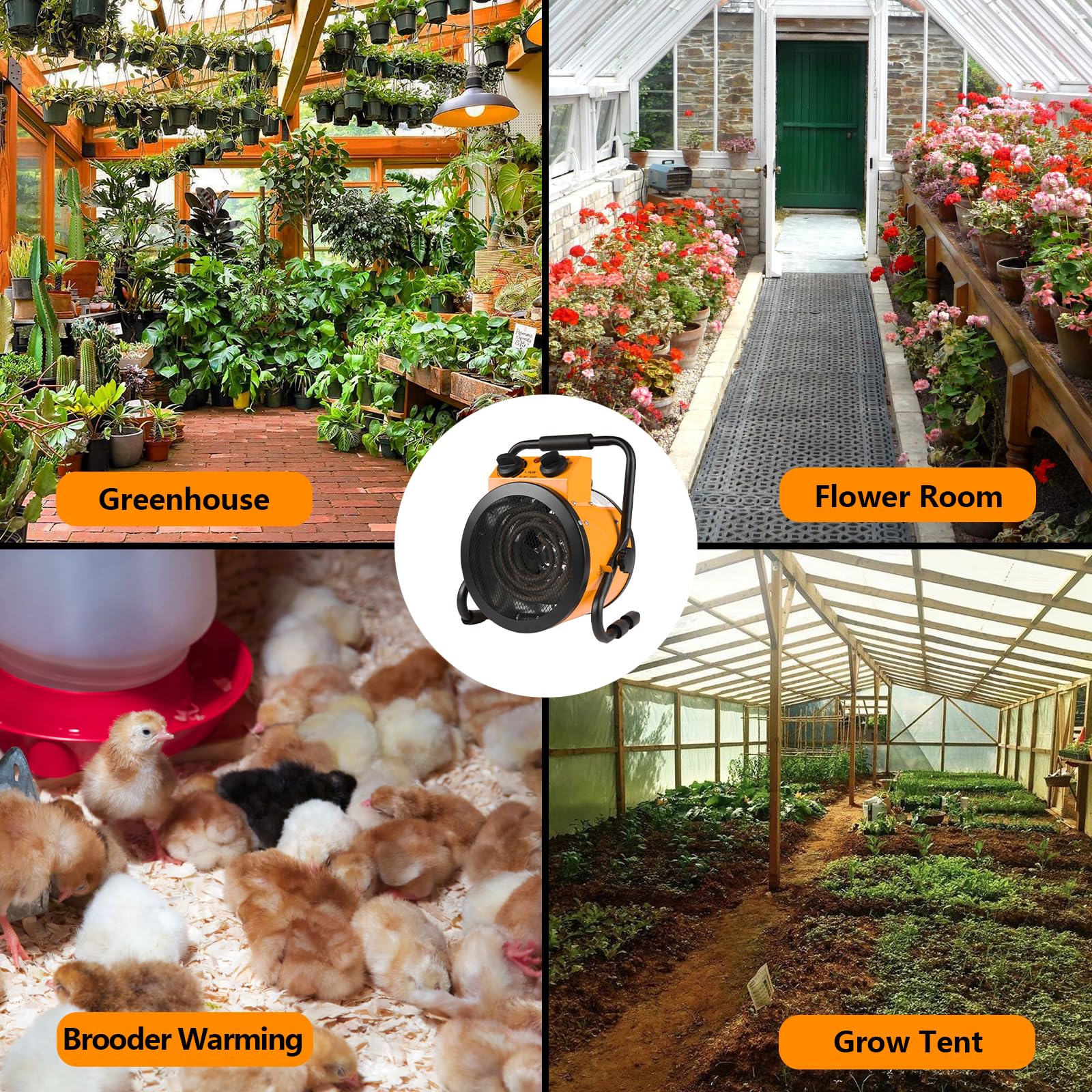 1500W Greenhouse Heater with Digital Thermostat - 2 Fast Heating Modes & Overheat Protection - Electric Grow Tent Heater for Greenhouses, Flower Rooms, Patios - Perfect for Winter Plant Protection & Indoor Gardening (110-120V) - YE