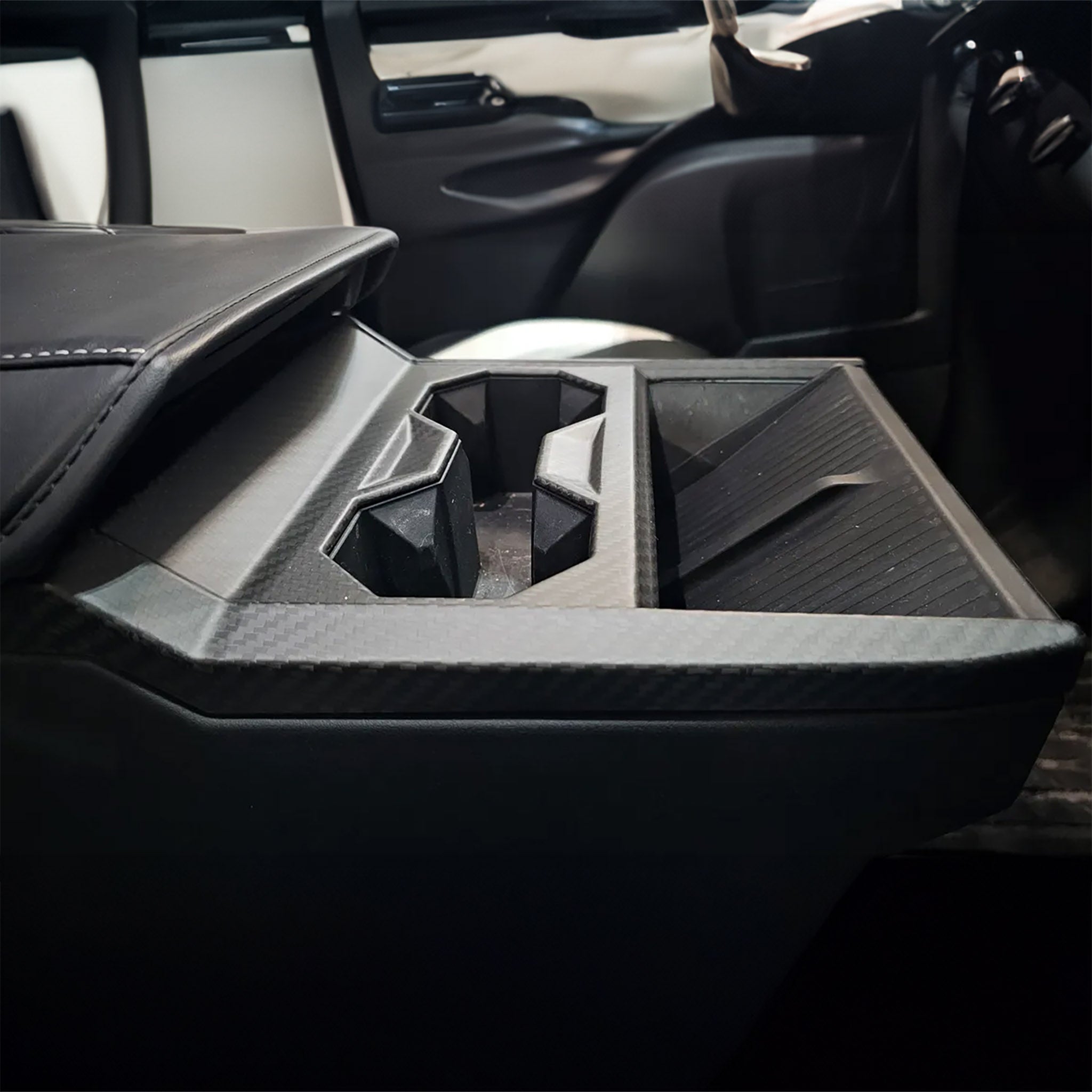 Premium Real Carbon Fiber Cybertruck Center Console & Cup Holder Frame - Durable & Stylish Interior Upgrade for Tesla Cybertruck Owners (Perfect for Road Trips & Daily Commutes)