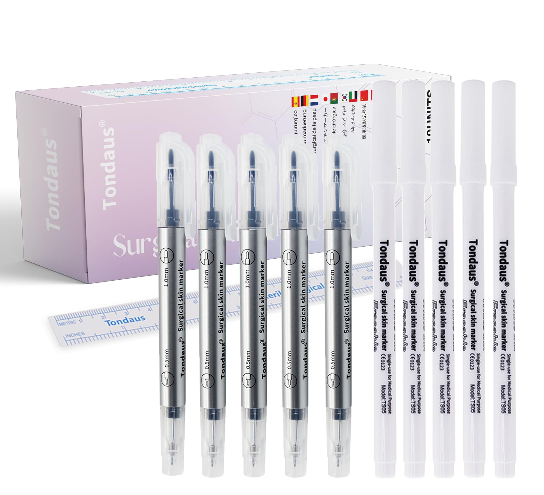 10Pcs Microblading Skin Marker Tattoo Stencil Pens - Permanent Makeup Positioning Tool with Surgical Tips & Paper Ruler for Eyebrows, Lips & Skin (5 Single Head + 5 Double Heads) - Ideal for Professional Tattoo Artists & Beauty Salons
