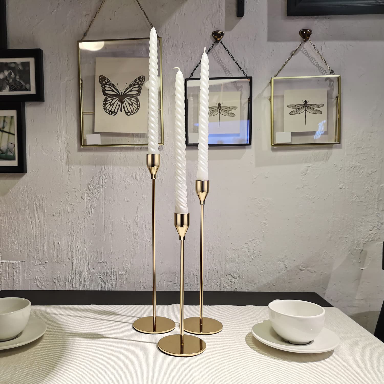 Gold Candle Holders Set of 6 - Modern Taper Candlesticks for Wedding & Dining Decor