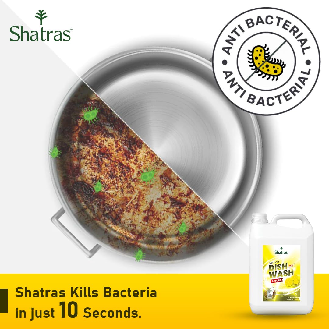 Shatras Lemon Dishwashing Liquid Gel - Powerful Kitchen Utensil Cleaner for Grease & Oil Removal (5000ml) - Ideal for Hand Washing Dishes, Pots, Pans & Cutting Boards