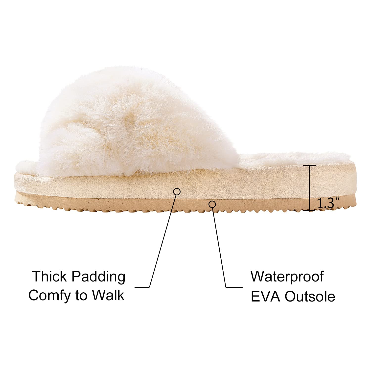 Comwarm Women's Fuzzy Cross Band Slippers - Soft Plush Open Toe House Shoes for Indoor & Outdoor Use - Cozy Bedroom Slippers for Relaxing at Home, Lounging & Spa Days