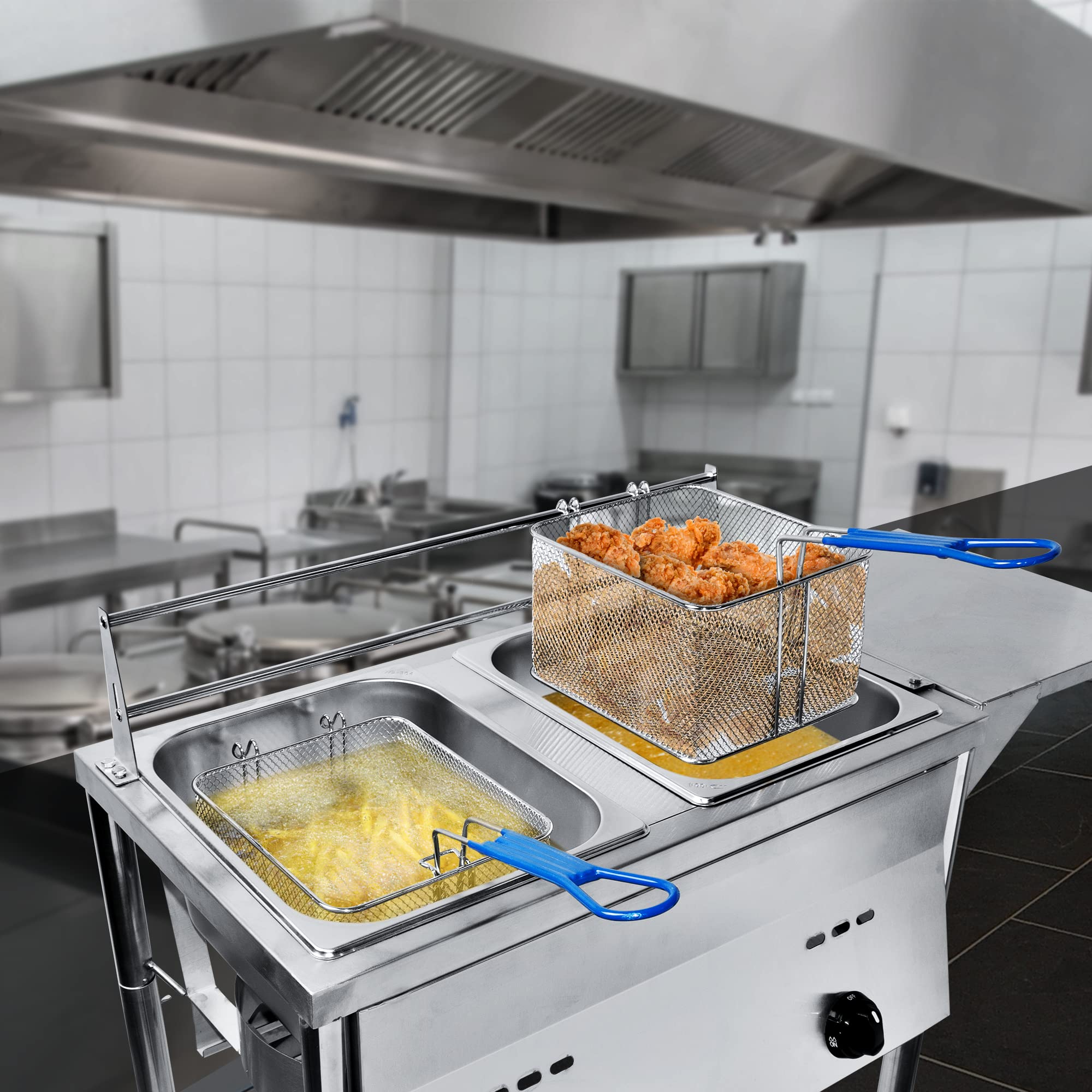 Commercial Grade Two Tank Outdoor Propane Deep Fryer with Thermometer - 2 Stainless Steel Baskets & Lid Covers - High Capacity Oil Tank with Adjustable Regulating Knobs | Perfect for Backyard BBQs, Tailgating, and Outdoor Cooking Events