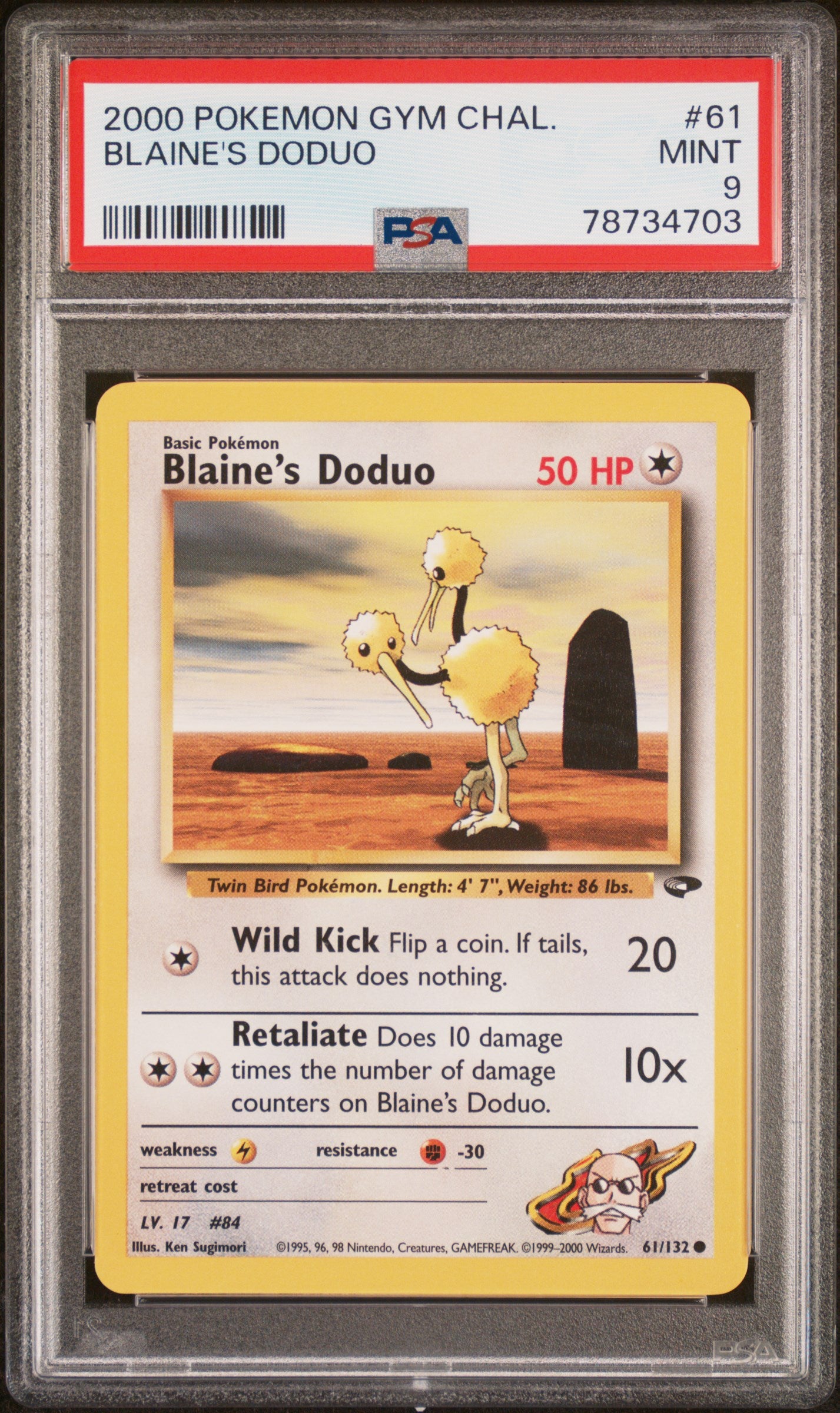 2000 Pokemon Gym Challenge Blaine's Doduo #61 PSA 9 Graded Card - Rare Collectible for Pokemon TCG Players & Fans - Perfect for Display, Gaming & Investment
