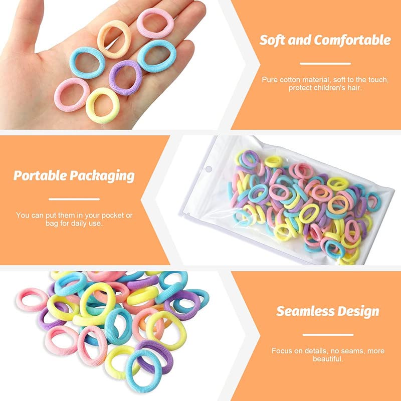BELICIA 100 PCS Baby Hair Ties - Soft Elastic Hair Bands for Toddlers & Kids - Seamless Mini Hair Elastics for Gentle Ponytails (Perfect for Daily Use, School, Playtime & Special Occasions)
