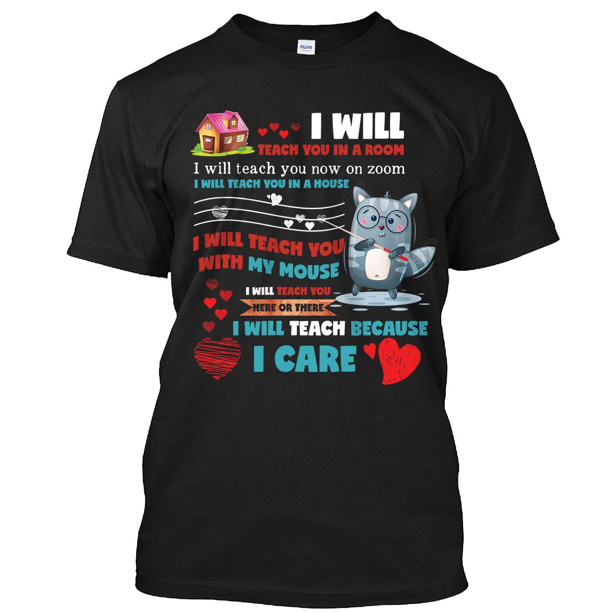 Funny Cat Teacher T-Shirt for Men & Women - Perfect for Zoom Classes, Online Teaching & Virtual Learning