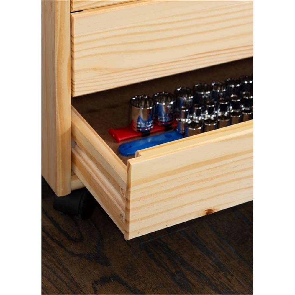 Natural Wood 6-Drawer Wide Rolling Cart with Wheels - Perfect for Office, Kitchen, Bathroom & Bedroom Storage Organization