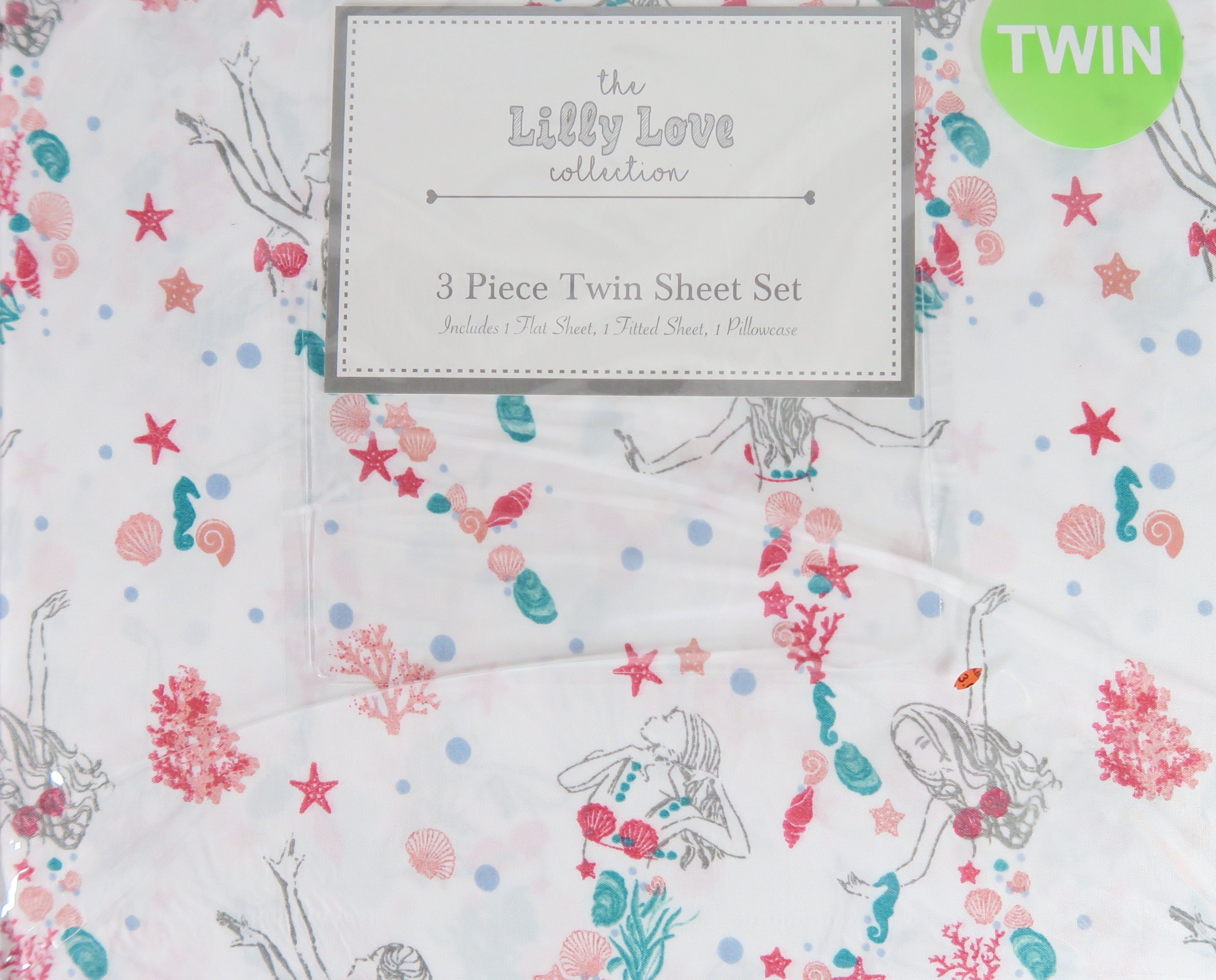 Lilly Love Twin Fancy Mermaid Bed Sheets - Soft & Comfortable Mermaid Print Bedding Set for Kids & Teens - Perfect for Themed Bedrooms, Sleepovers & Birthday Gifts