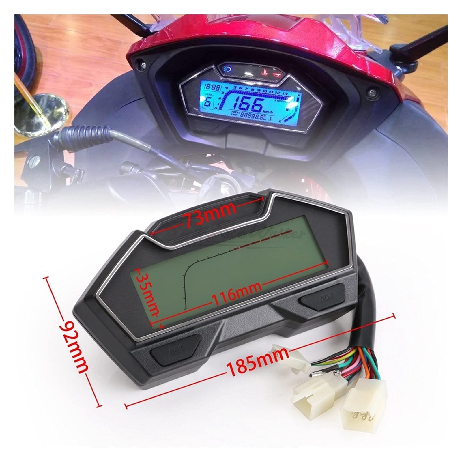 Universal Motorcycle LCD Speedometer Odometer - Racing Fuel Gauge with Oil/Water Temp Display (199 KPH, Army Green) | DIY Installation for Cruiser, Sport Bike & Off-Road Motorcycles