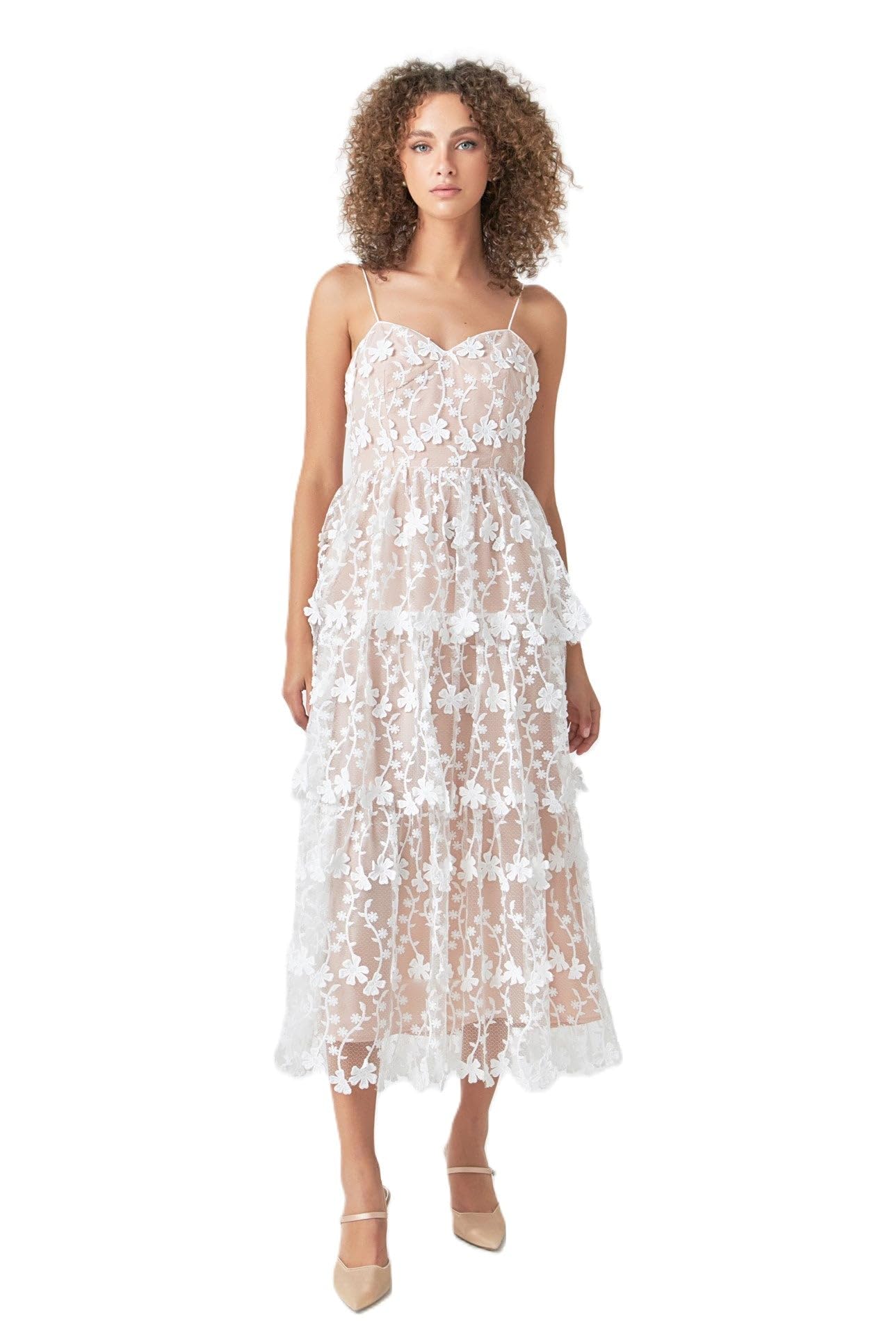 Endless Rose Women's Crochet Layered Midi Dress - Floral Lace Boho Summer Dress for Beach, Wedding & Vacation