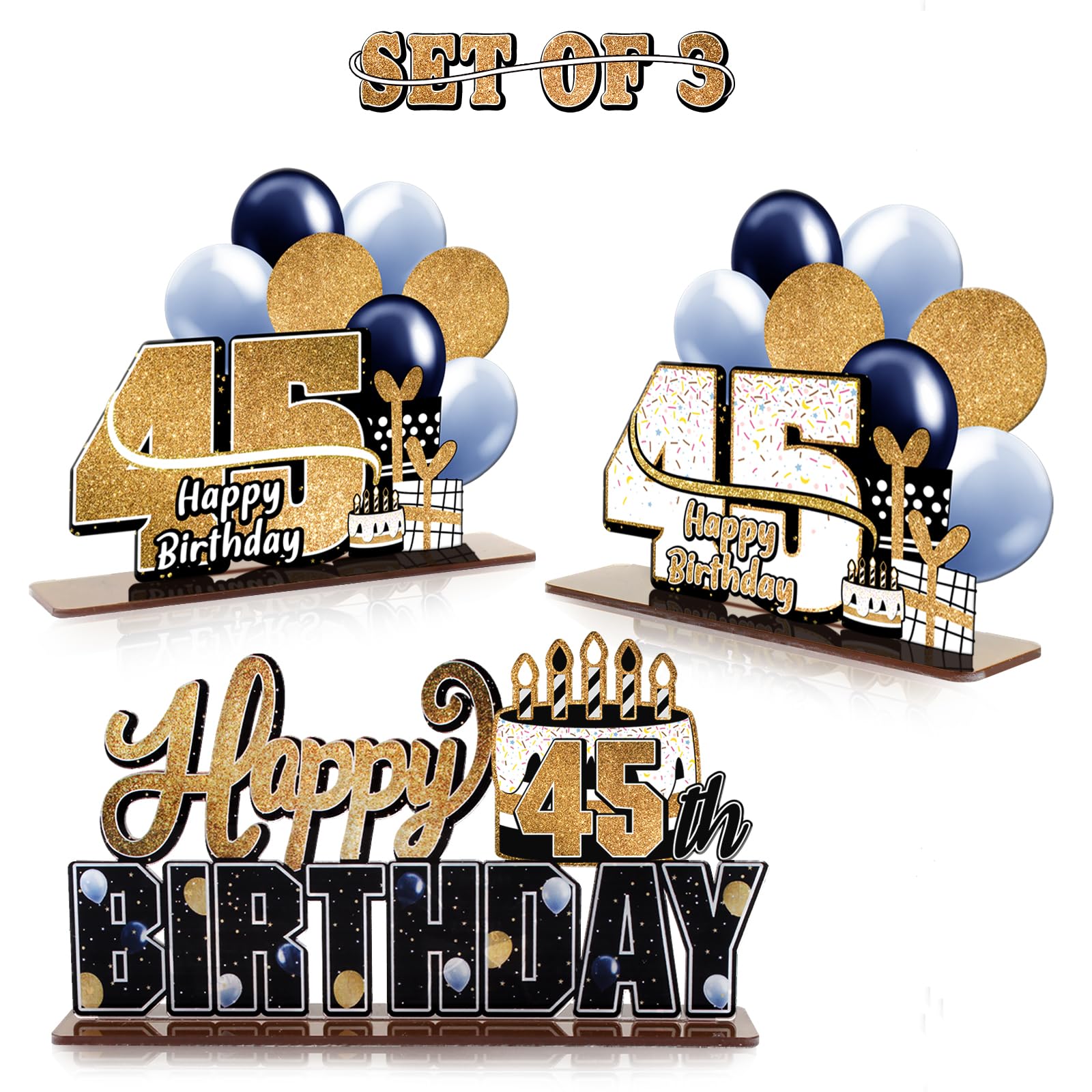LINGTEER 45th Birthday Gold Acrylic Table Topper Centerpiece Set - Cheers to 45 Years Party Decorations for Women & Men - Perfect for Anniversary Celebrations, Retirement Parties & Milestone Events