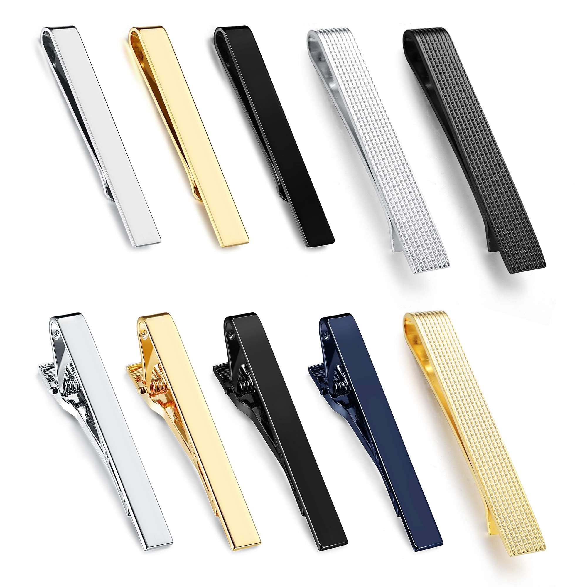 JOERICA 10 Pcs Premium Tie Clips Set for Men - Stainless Steel Tie Bar & Necktie Pins for Wedding, Business & Formal Occasions - Includes Gift Box - Perfect Gifts for Groomsmen, Fathers & Professionals