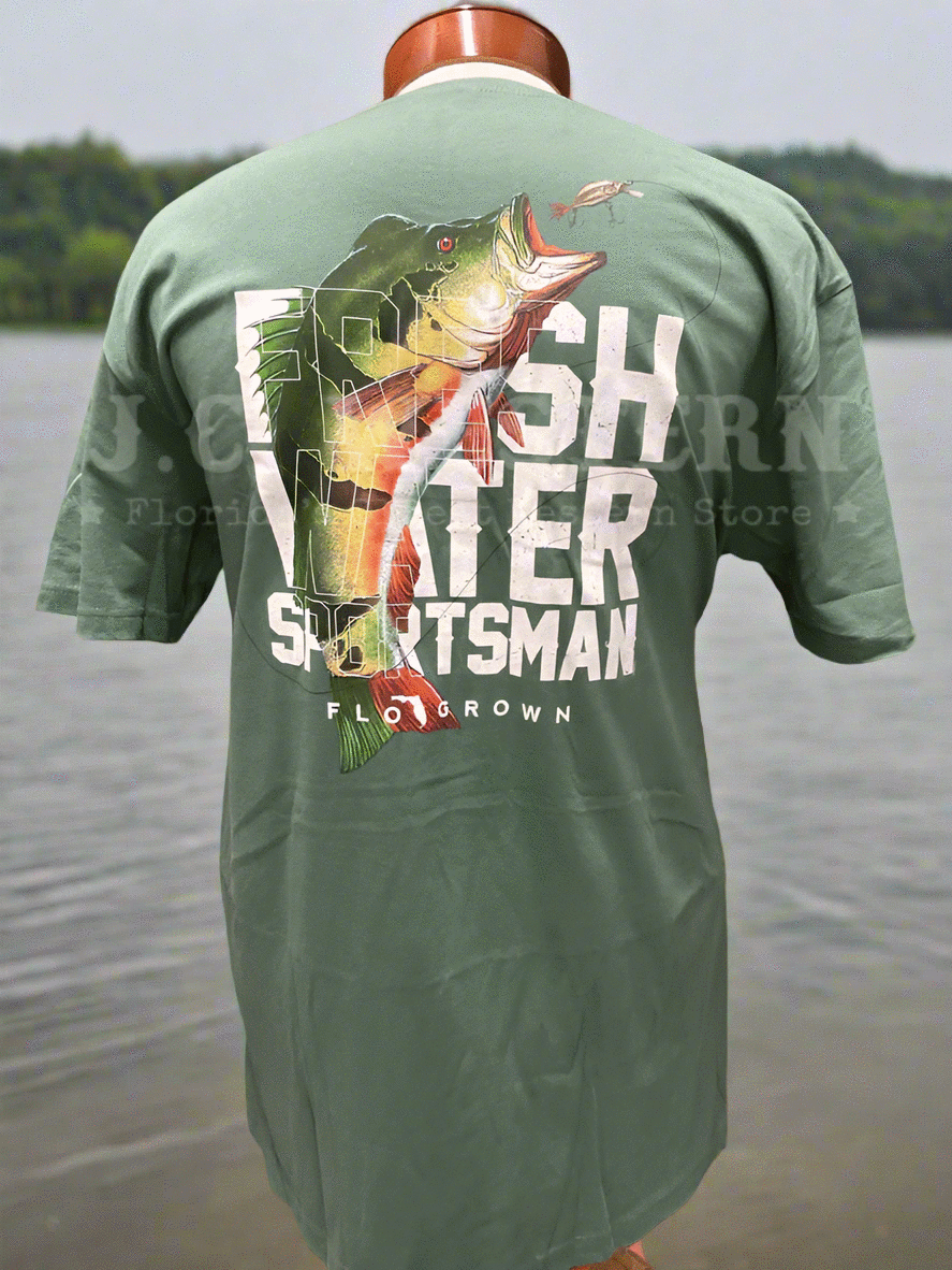 FloGrown FGM 1732 Men's Freshwater Sports T-Shirt - Green - Comfortable Athletic Tee for Fishing, Hiking & Outdoor Activities