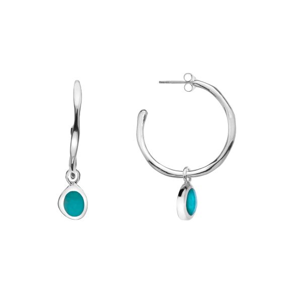 Handmade Sterling Silver & Turquoise Hoop Drop Earrings for Women - Boho Chic Jewelry for Parties, Weddings & Everyday Wear