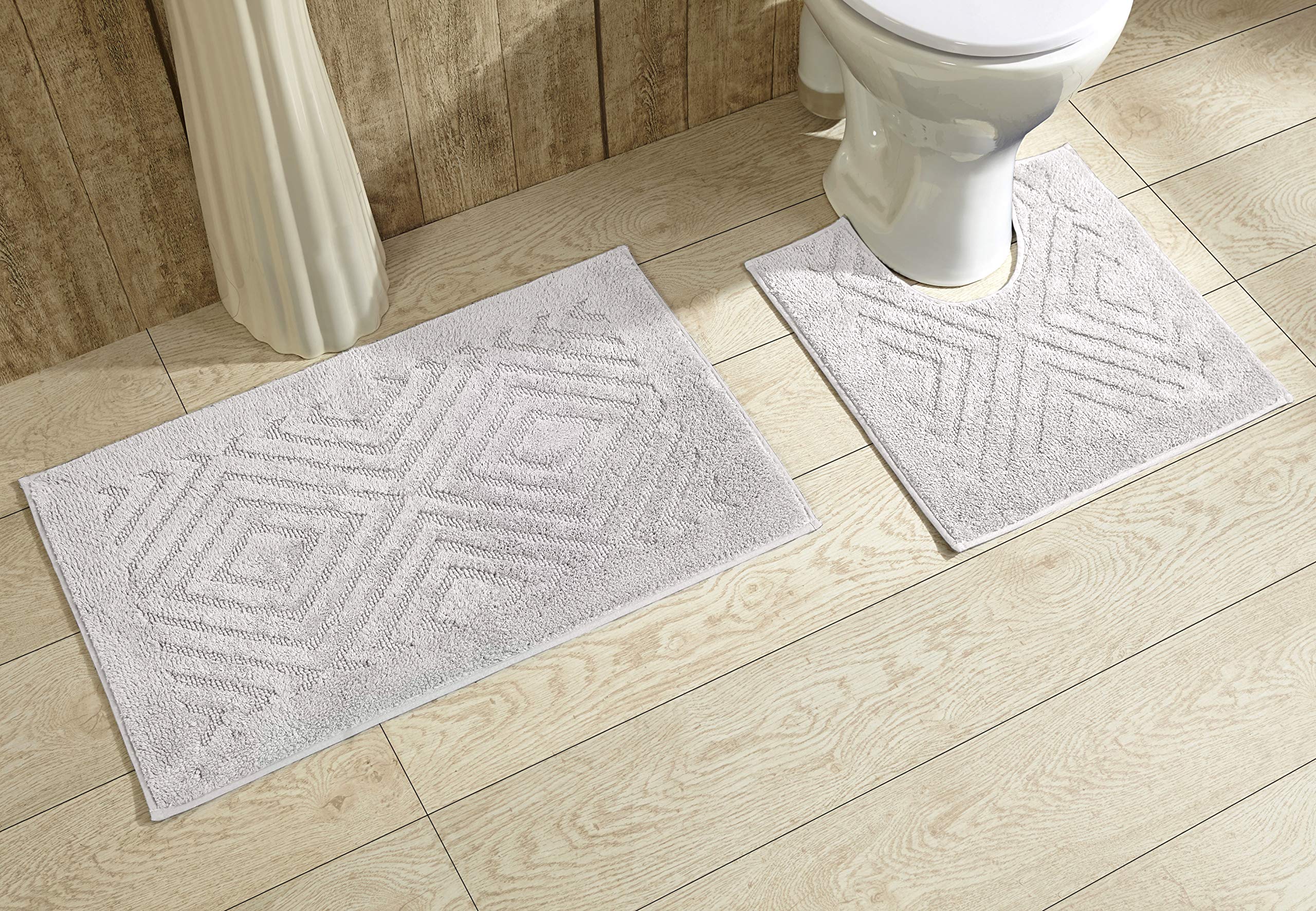 Better Trends 2-Piece Cotton Bathroom Rug Set - Ultra Soft, Absorbent & Non-Slip Bath Mat for Bathroom, Shower, Bathtub & Spa - Machine Washable White Trier Collection - Perfect for Cozy Home Decor & Spa-Like Relaxation