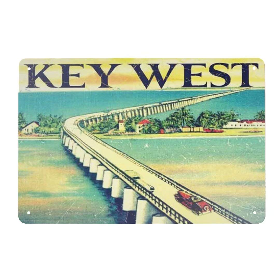 Vintage Metal Tin Sign Key West Florida - Retro Wall Decor for Home, Coffee Bar, Pub, Garage & Restaurant - 12x16 Inch - Perfect for Beach House, Man Cave & Themed Party Decorations