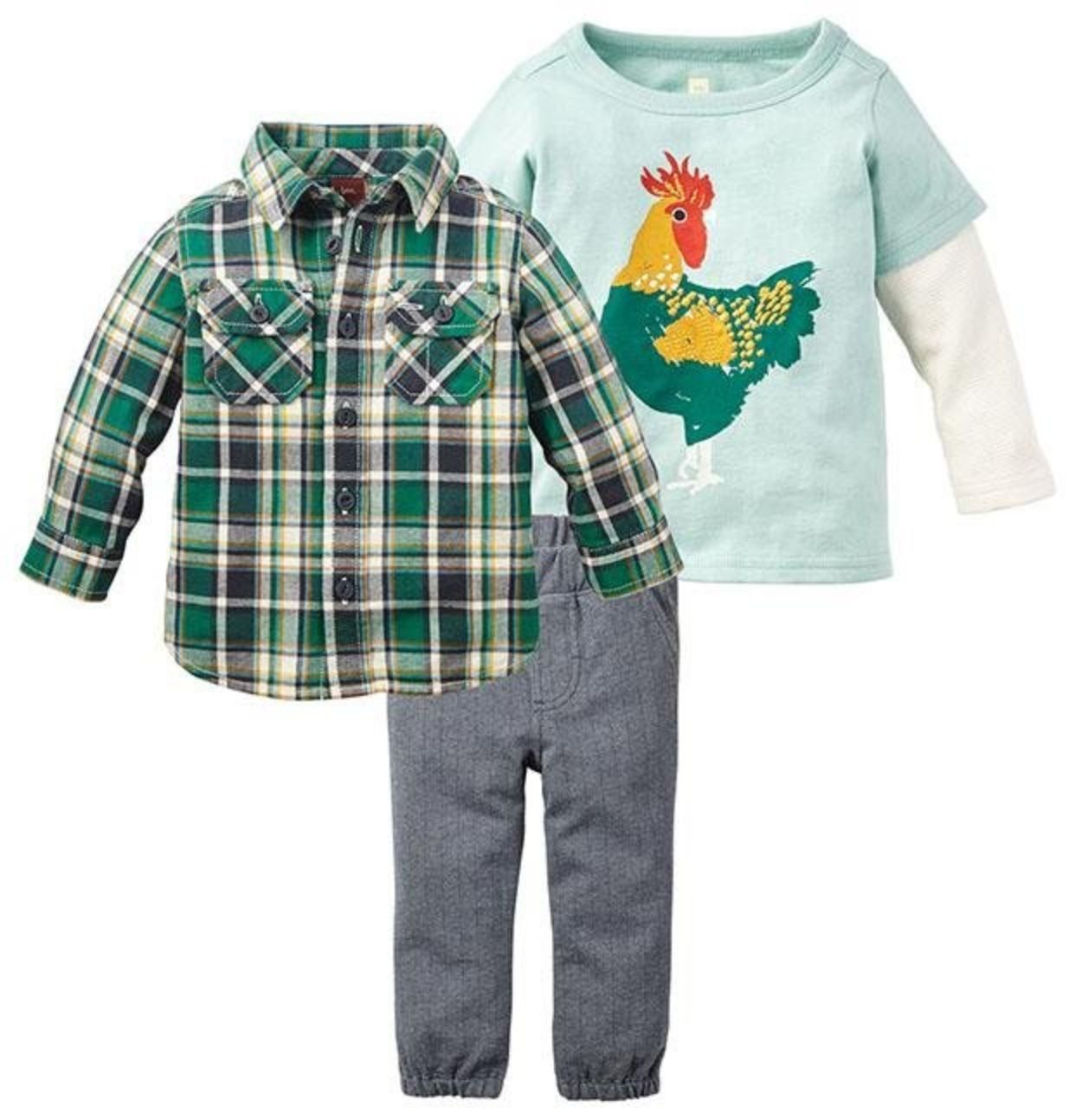 Tea Collection Baby Boys' El Gallo Outfit Set - Multicolor Cotton Romper & Pants | Perfect for Playdates & Family Photos