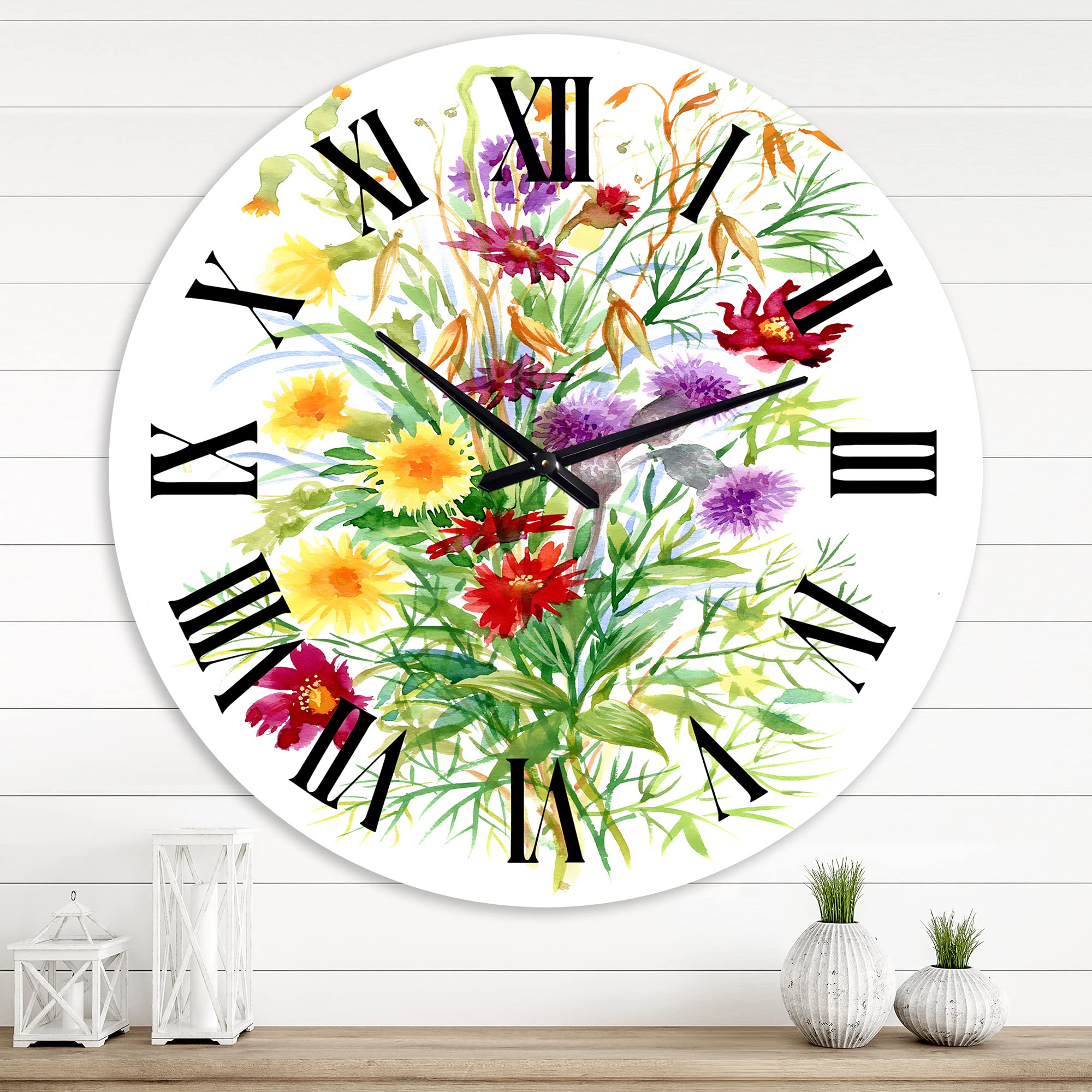 Farmhouse Wall Clock with Colorful Wildflowers - Large Floral & Botanical Wall Decor for Living Room, Kitchen, Bedroom - Perfect for Home, Office & Country Style Interior Design