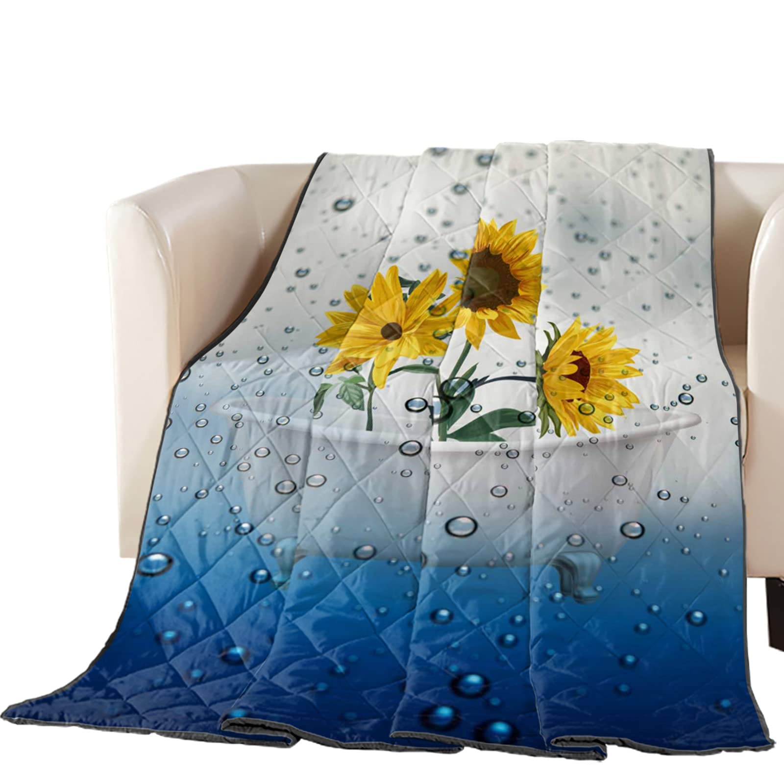 Soft All-Season Comforter Duvet Cover - King Size 90x102 Inch - Lightweight Air Conditioning Quilt for Summer, Thin Blanket for Bedroom, Living Room & Couch - Sunflower Bathtub Design - Perfect for Cozy Nights, Guest Rooms & Relaxation