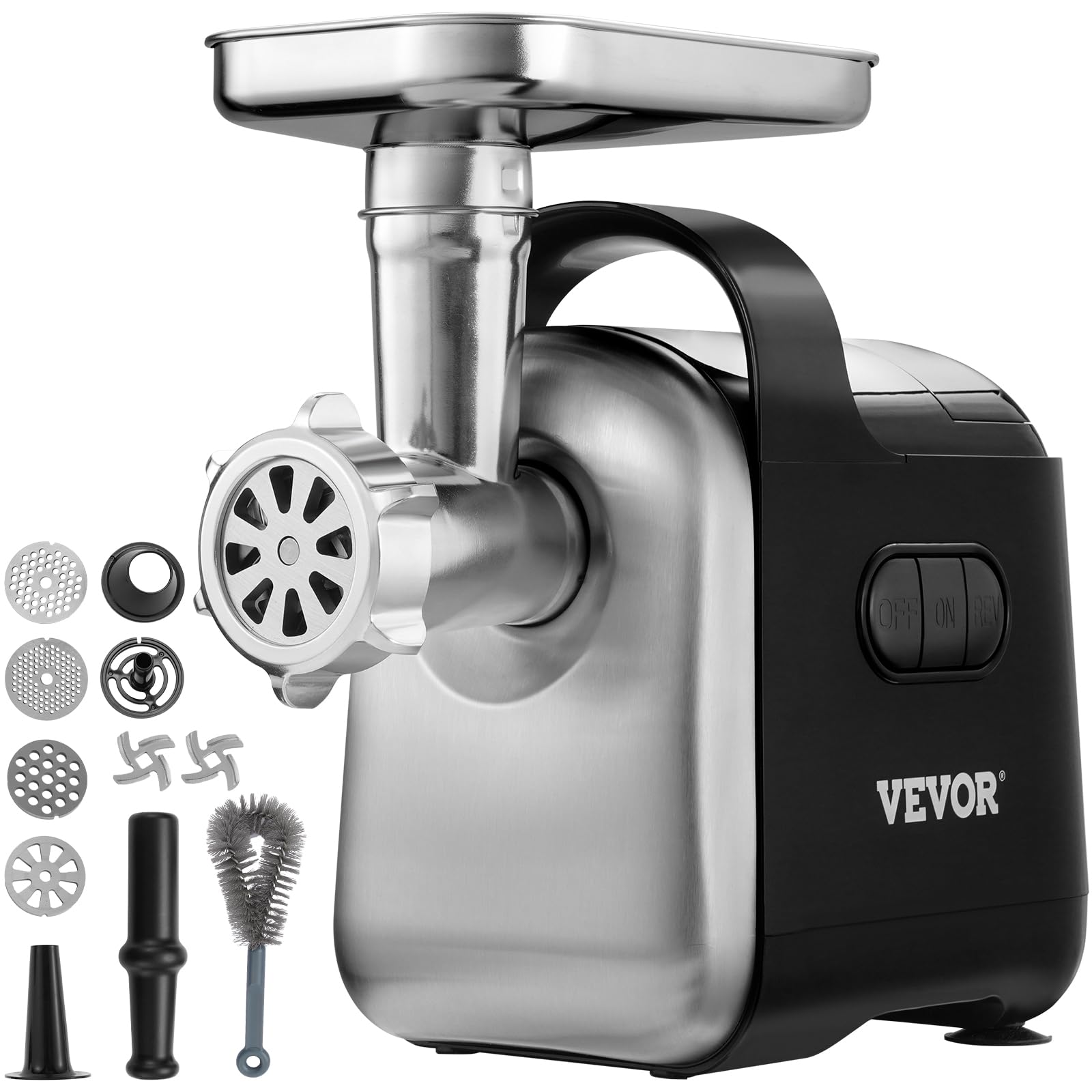 VEVOR 550W Commercial Electric Meat Grinder - 6.6 Lb/Min Industrial Meat Mincer with 3 Grinding Plates, 2 Blades & Sausage Stuffer Kit - Heavy Duty Stainless Steel & ABS Construction - ETL Certified for Home Butchering, Restaurant & Deli Use