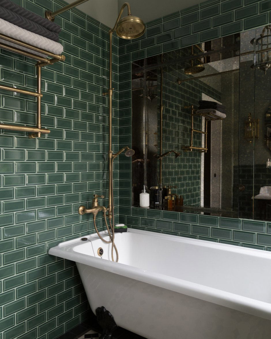 Kakel Bristol Facade Edge 7.5 x 15 cm Aqua Green Crackle Glaze Ceramic Tile - Perfect for Kitchen Backsplash, Bathroom Walls & DIY Home Decor Projects