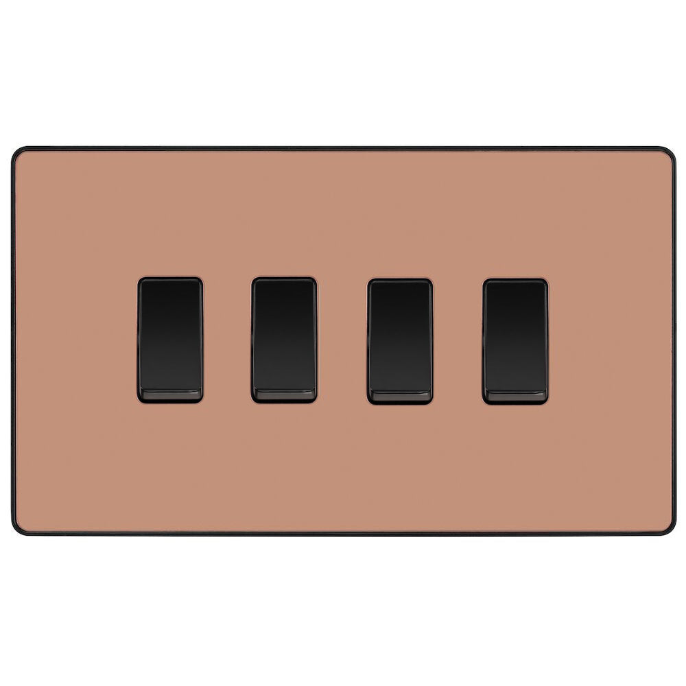 BG Evolve Polished Copper 4G 2-Way Light Switch PCDCP44B - Modern Electrical Switch for Home & Office Lighting Control
