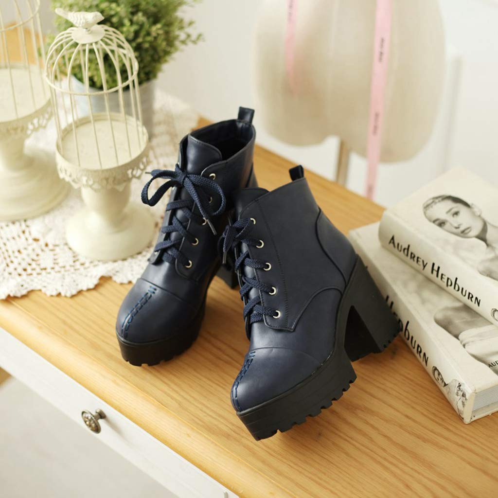 Mioke Women's Round Toe Platform Ankle Boots - Lace Up High Heel Dressy Booties for Casual Walking & Office Wear | Comfortable Fashion Shoes for Fall & Winter Outfits