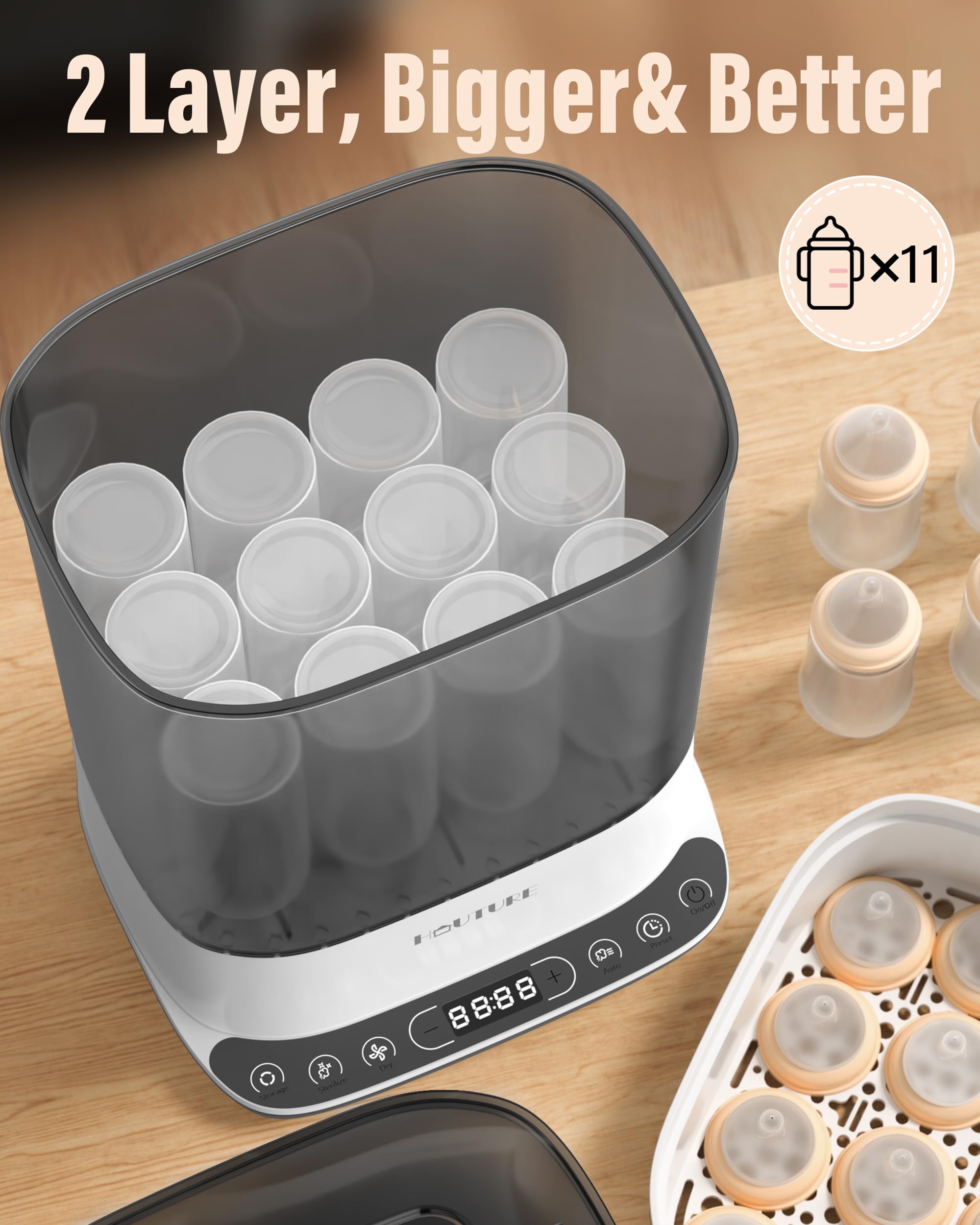 HAUTURE 6-in-1 Electric Baby Bottle Sterilizer and Dryer | Steam Sanitizer for Baby Bottles, Pacifiers, Breast Pump Parts & Accessories | BPA-Free, Fast Sterilization | Perfect for Nursery, Daycare & Travel
