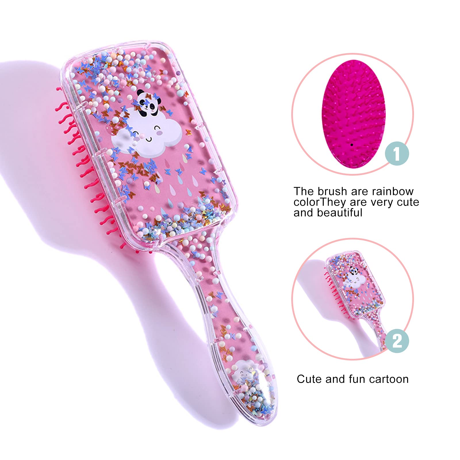 Junwapy 2 Pack Pink Panda Hair Brush & Comb Set - Detangling & Smoothing for Straight, Curly, Thick, Wavy, Dry & Wet Hair - Perfect for Women & Girls - Great for Home, Travel & Salon Use