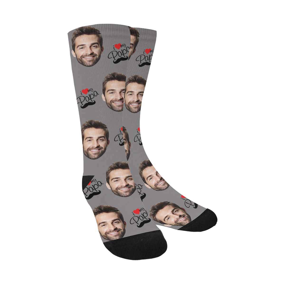 Custom Photo Face Socks - Personalized I Love My Papa Crew Socks for Men & Women | Unique Gift for Father's Day, Birthday & Christmas | Funny Novelty Socks for Couples & Family