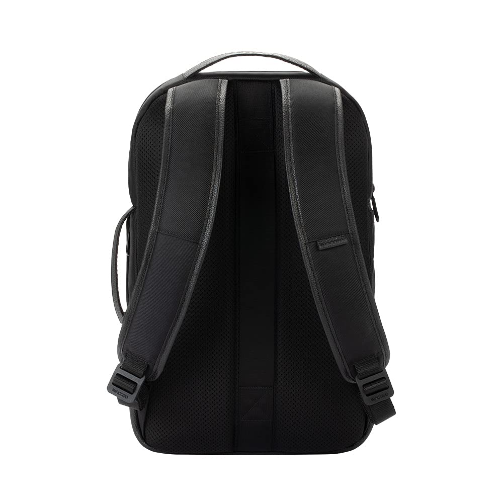 Incase Twill & Leather Backpack - 16 Inch Laptop Backpack for Travel, Work & School - Durable Recycled Materials - Compact Carry-On (18x13x5 in, 17.5L) - Black - Perfect for Business Trips, Commuting & College Campus Use