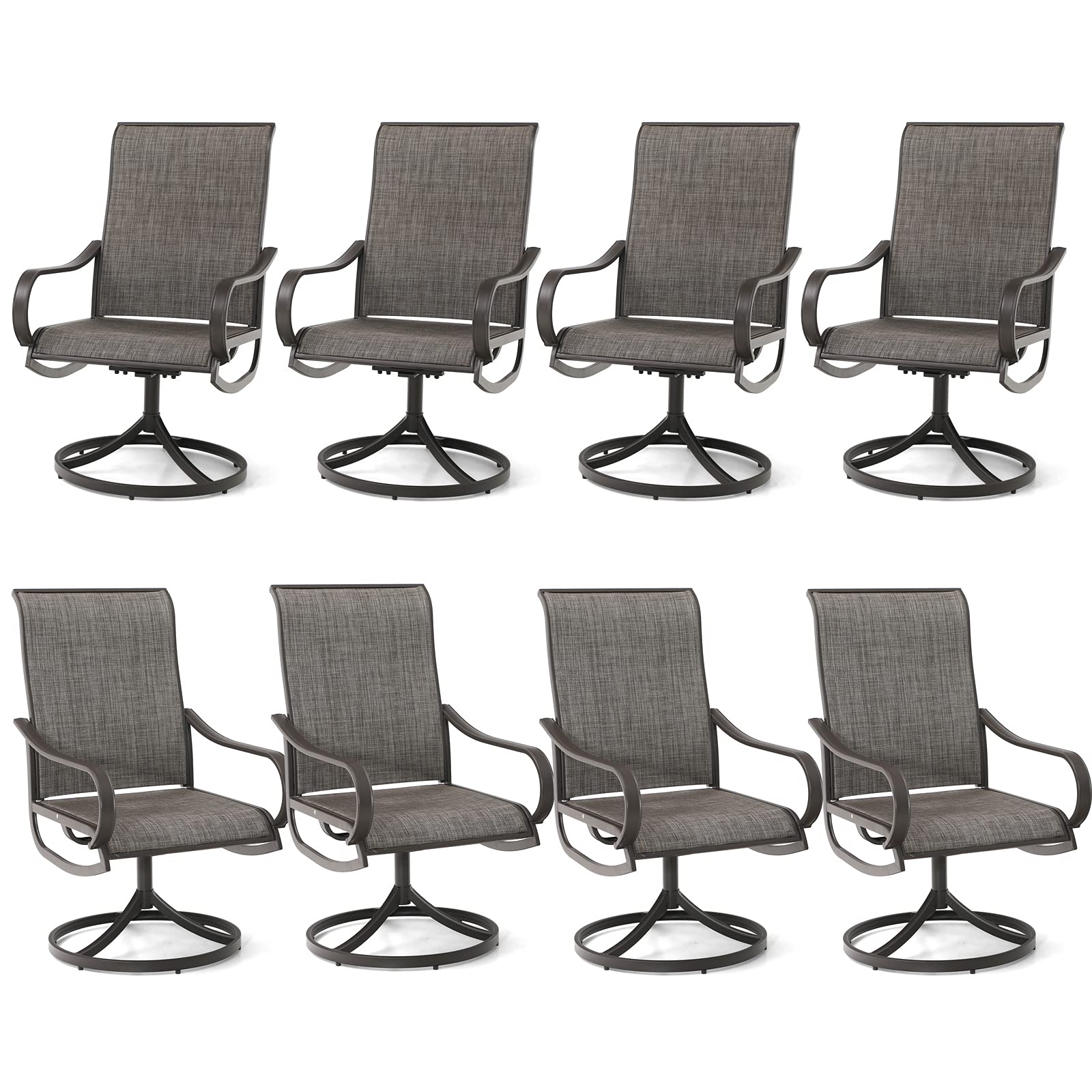 PHI VILLA 8-Piece Outdoor Dining Chair Set - Textilene Mesh Swivel Rocking Chairs with Brown Metal Frame for Patio, Garden & Backyard - Perfect for Outdoor Entertaining & Relaxation