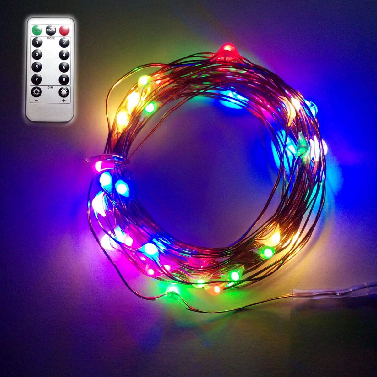 Dreamworth 2 Pack 100 LED Battery Operated Remote Control String Lights - 10M Flexible Copper Wire Fairy Lights with 8 Modes for Christmas, Wedding, Party, Bedroom & Outdoor Decoration (Multicolor)