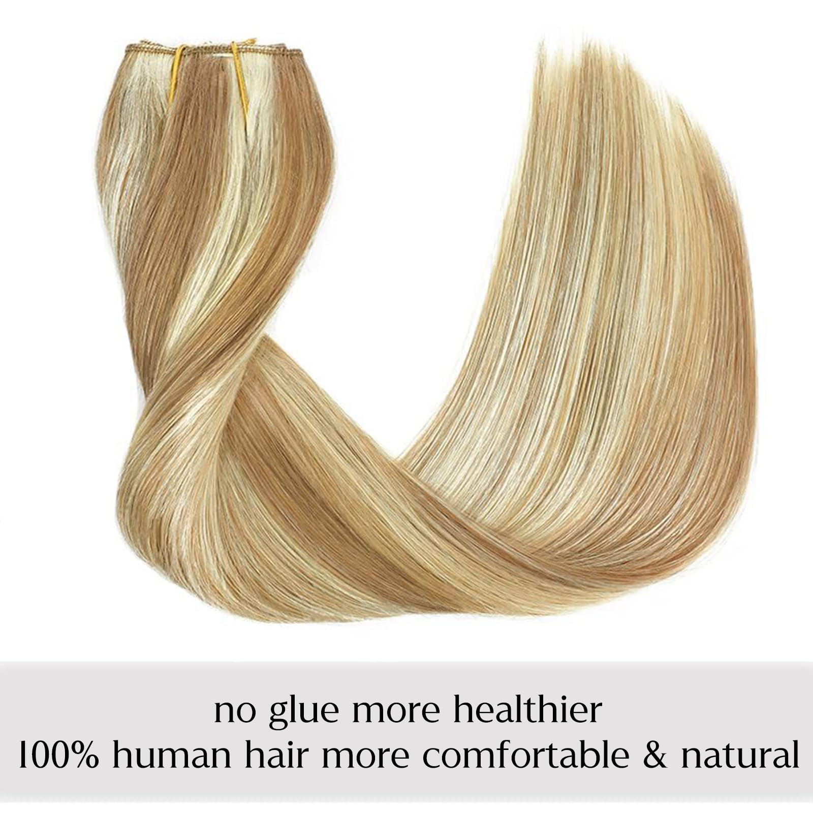 20 Inch Real Human Hair Extensions - Light Blonde to 613 Blonde Straight Hair with Hidden Wire & Transparent Fish Line for Invisible Look | Perfect for Daily Wear, Parties & Special Occasions