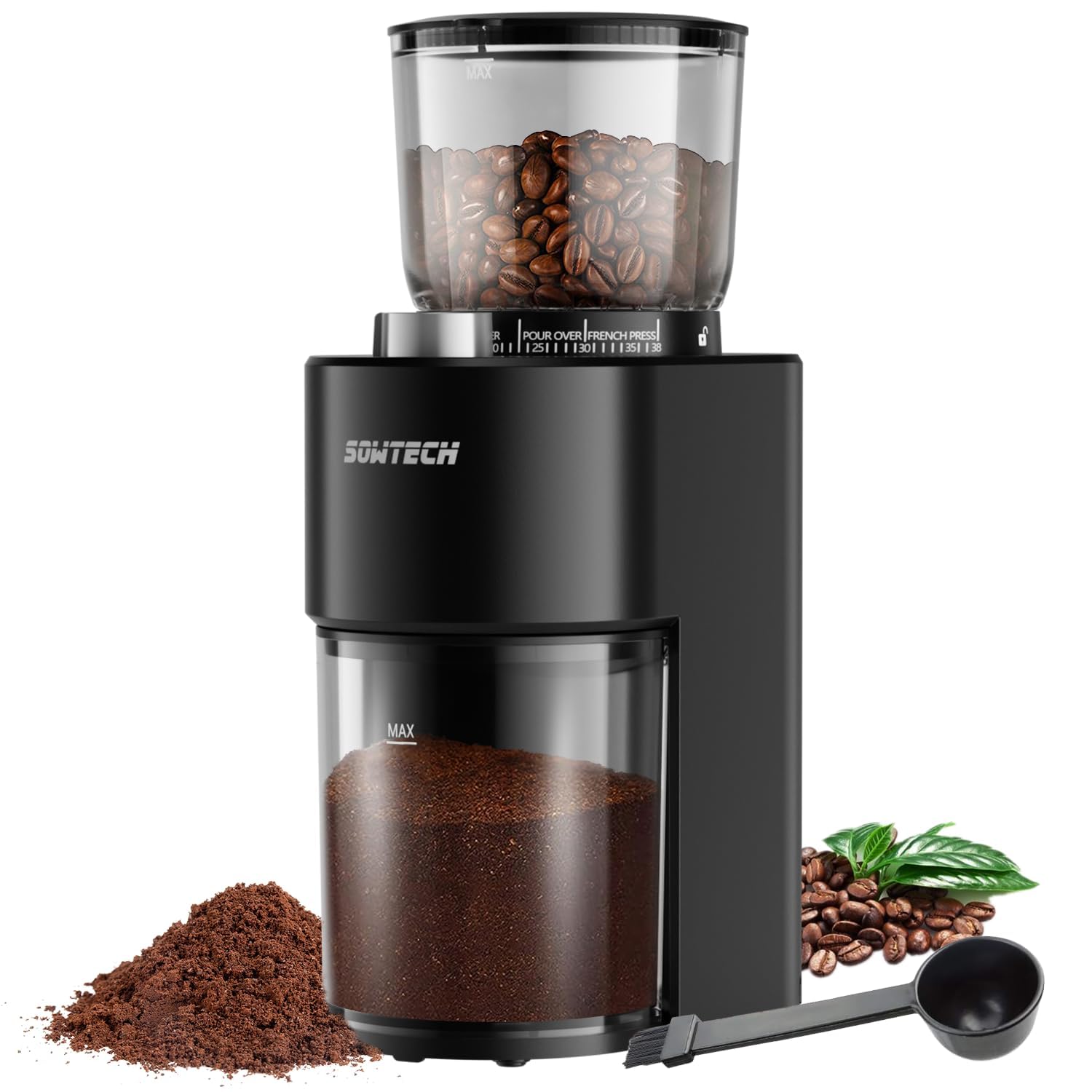 Premium Conical Burr Coffee Grinder - Adjustable 38-Precision Grind Settings with Digital Timer for Espresso, Drip, Pour Over, Cold Brew & French Press - Perfect for Home Baristas & Coffee Enthusiasts (Black)