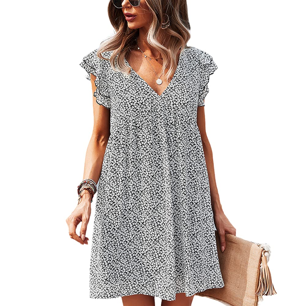 Bengbobar Women's V-Neck Polka Dot Ruffled Mini Dress - Sexy Sleeveless Summer Casual Dress for Date Night & Beach Vacations