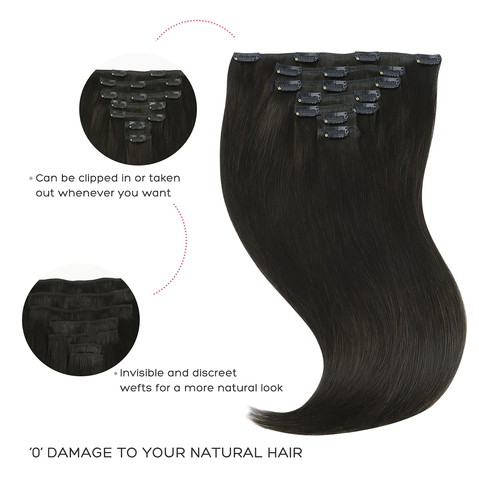 Marat Clip in Human Hair Extensions 20 Inch Straight Dark Brown 120g - Natural Look for Parties, Weddings & Everyday Styling