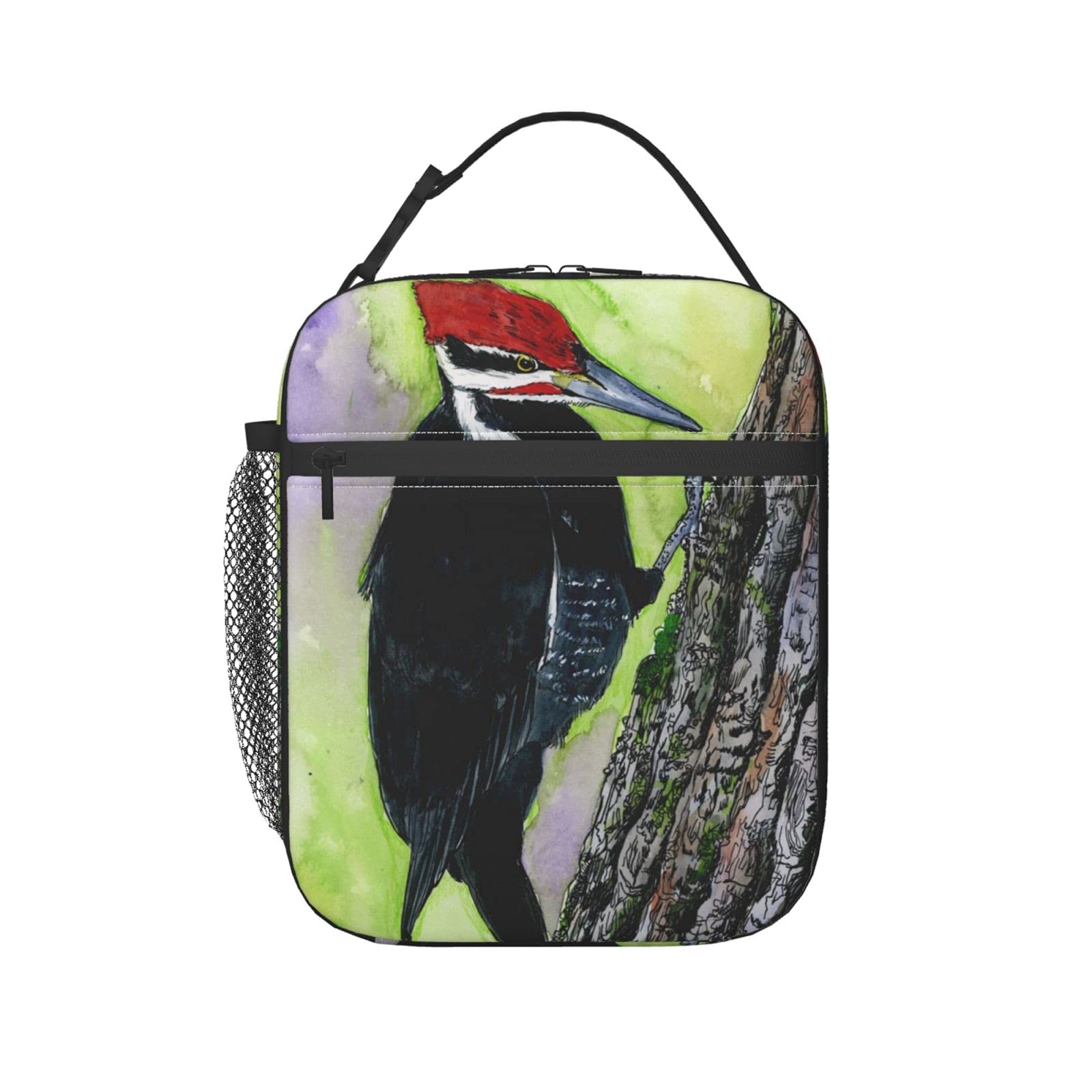 QIEARA Insulated Lunch Bag - Durable Reusable Tote for Adults, Men & Women - Pileated Woodpecker Art Design | Perfect for Work, School, Picnics & Outdoor Activities