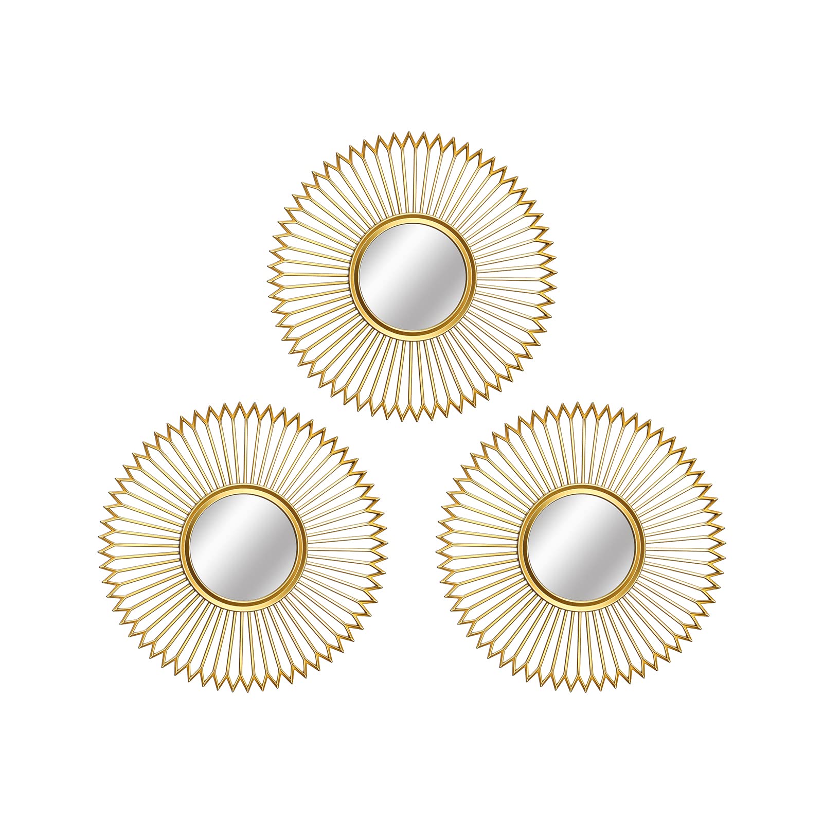 10 Inch Lightweight Plastic Wall Mirrors - Set of 3 Round Decorative Mirrors for Home Decor in Gold | Perfect for Bedroom, Bathroom & Living Room Wall Decor | Easy to Hang & Shatterproof