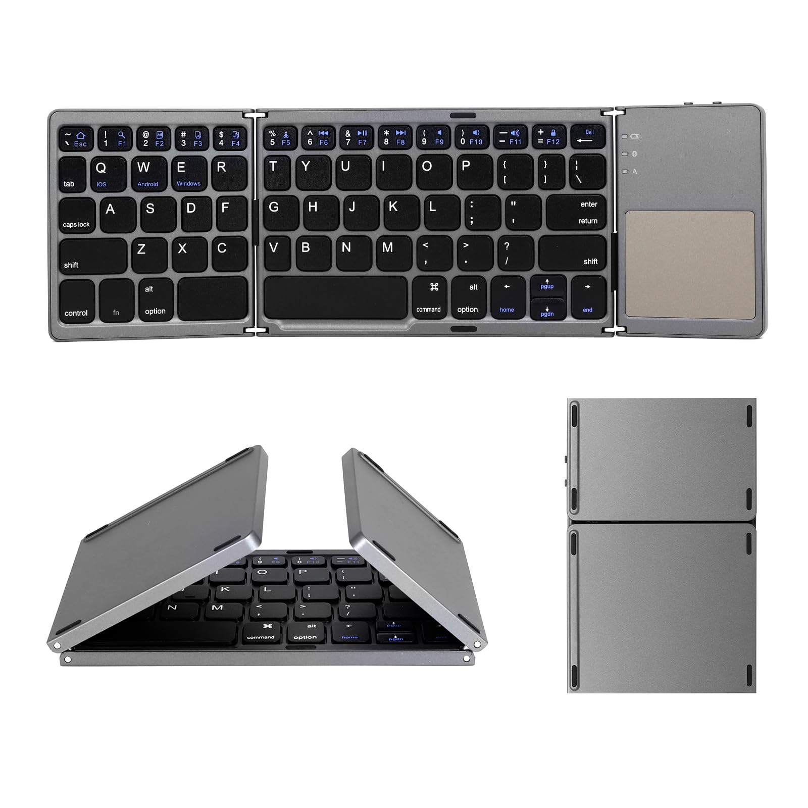 Foldable Bluetooth Keyboard with Touchpad - Rechargeable Wireless Mini Keyboard for PC, Tablet, Samsung, Android, iOS, Smartphone (Dark Gray) - Perfect for Travel, Office & Home Use