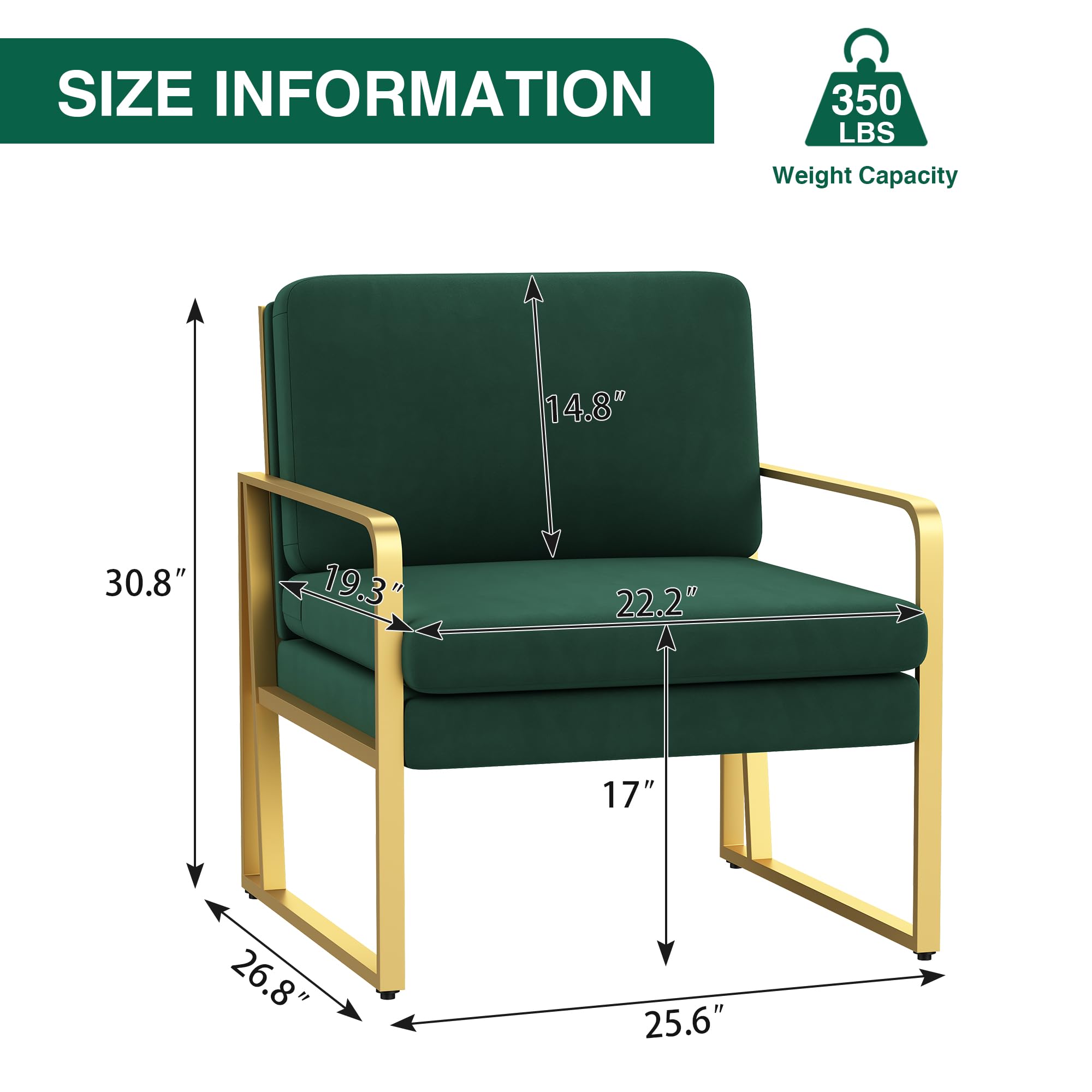 Modern Accent Chair with Linen Upholstery & Metal Legs - Comfortable Armchair for Living Room, Bedroom, or Reading Nook (Green, Set of 1) - Perfect for Relaxing, Entertaining & Home Decor