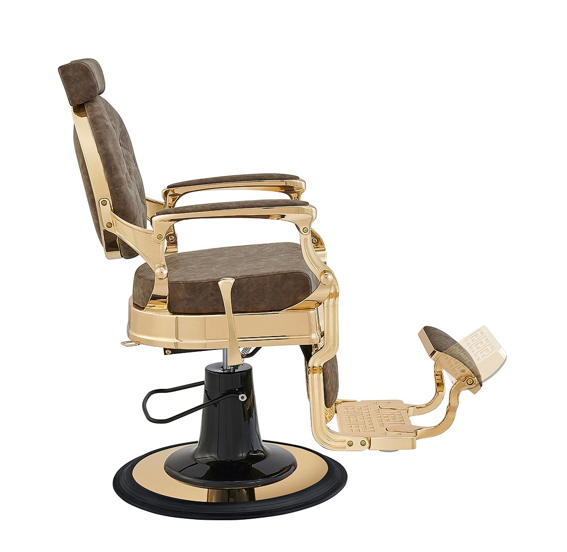 Princeton II Barber Chair with Gold Finish - Professional Salon & Home Barber Styling Chair for Haircuts & Grooming