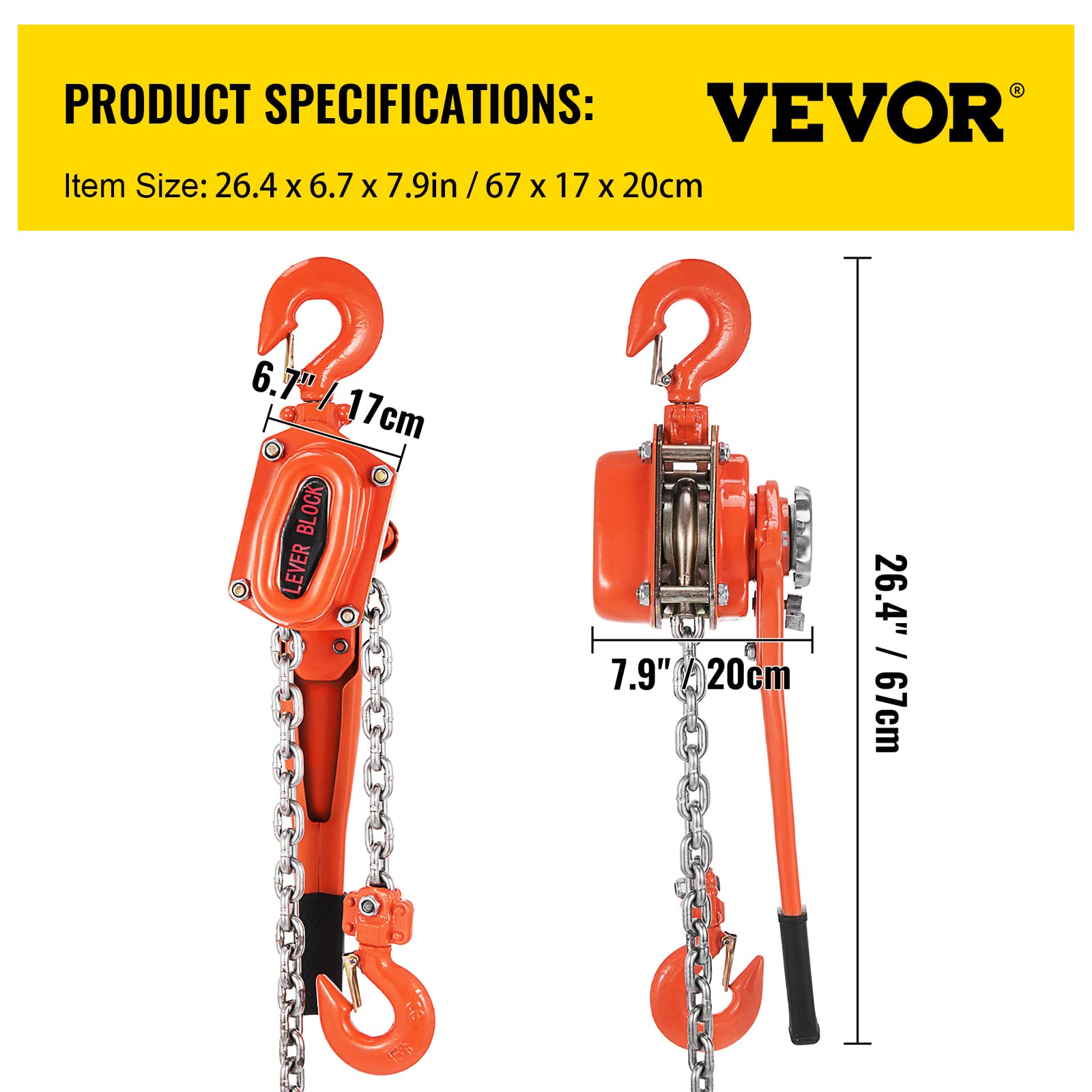Happybuy 6600 lbs Manual Lever Chain Hoist - 3 Ton Capacity, 10ft Chain, 5/16