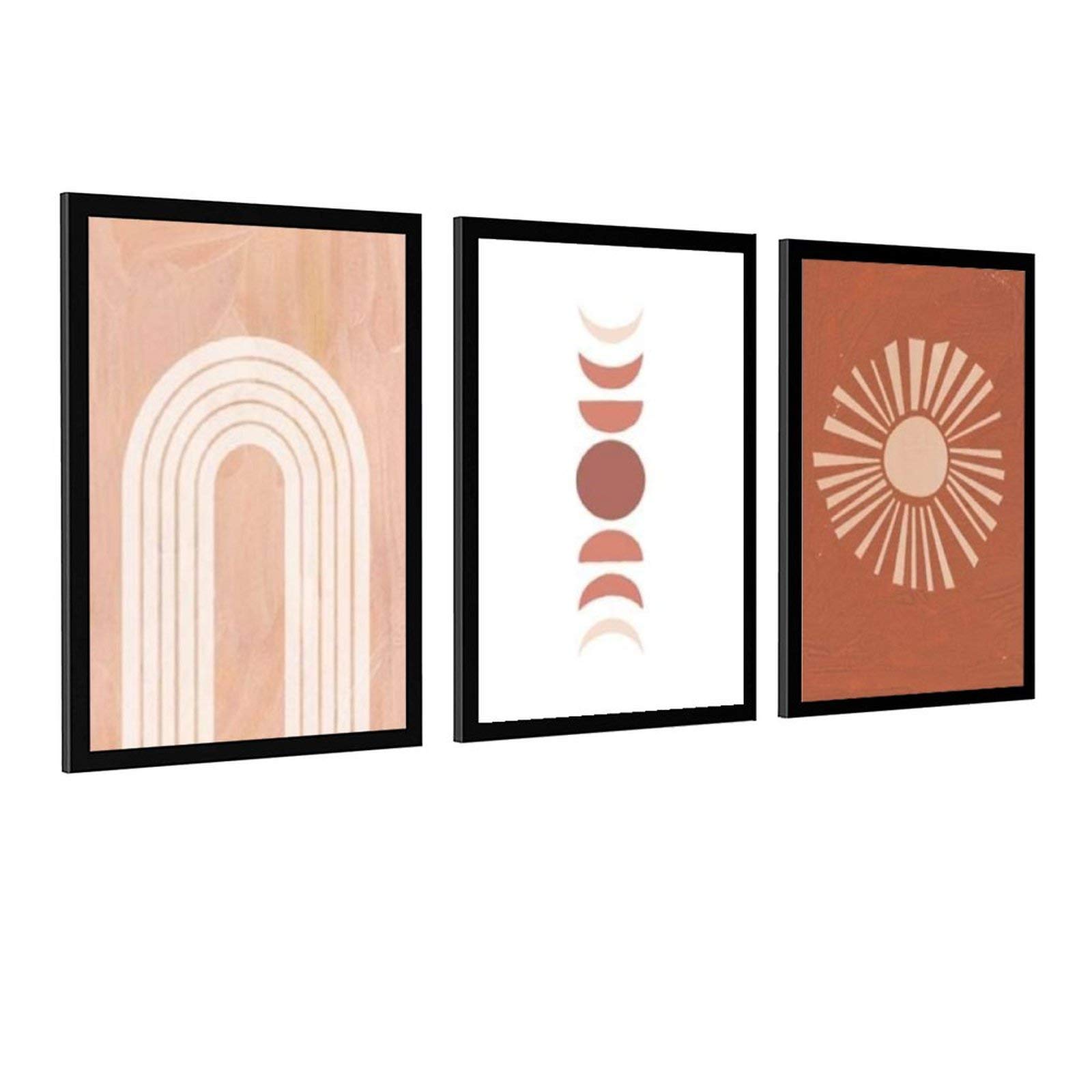 Modern Boho Rainbow Wall Art Print - Sun Moon Phase Nordic Poster in Burnt Orange Neutral Colors - Nursery Decor Canvas Painting Unframed 32x48inch (80x120cm) - Perfect for Kids' Room, Living Room & Bedroom Wall Decor