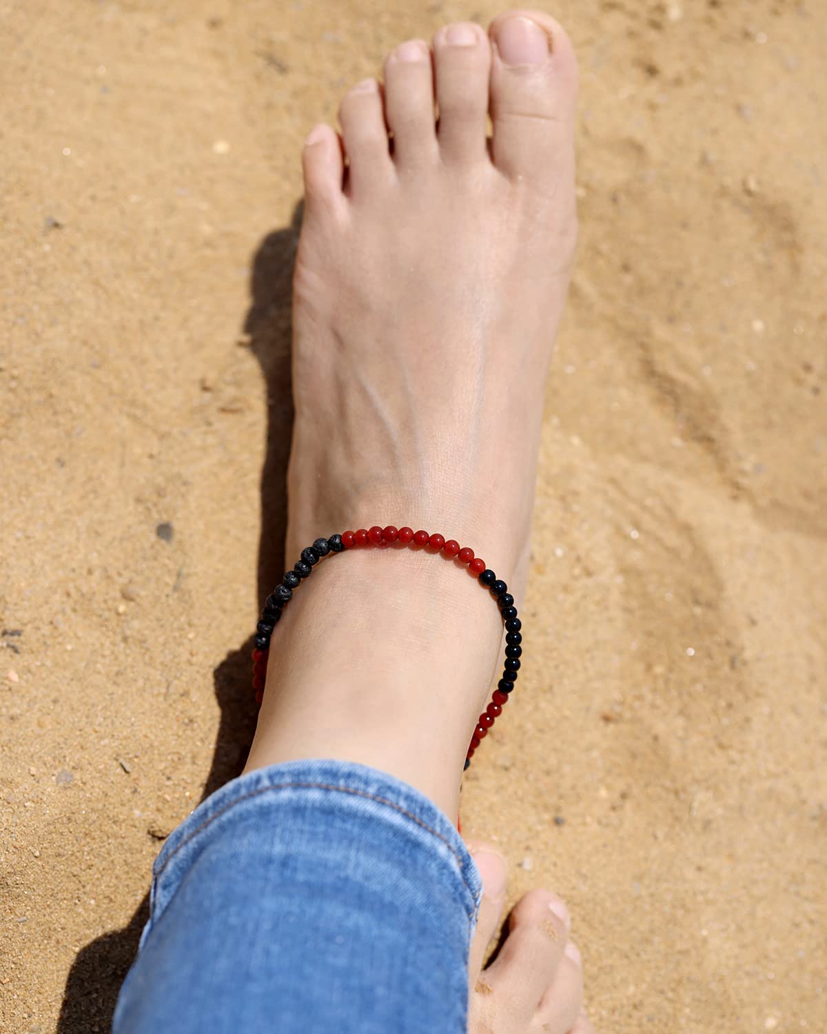 Jewever Women's Anklet Bracelet - Tiger Eye, Lava Stone & Black Obsidian Healing Crystal Jewelry for Good Luck, Stress Relief & Positive Energy | Aromatherapy Essential Oil Diffuser | Perfect for Yoga, Meditation & Everyday Wear