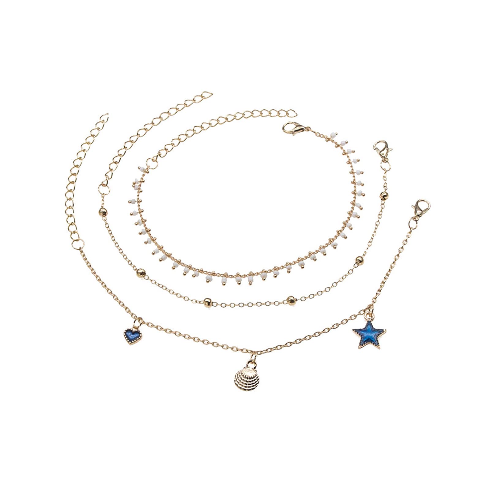 Elegant 3-Layer Tassel Star Anklet Set for Women - Adjustable Boho Ankle Bracelet Jewelry Gift for Girlfriend, Wife, Mother (Gold) - Perfect for Beach Vacations, Summer Outfits & Boho Fashion