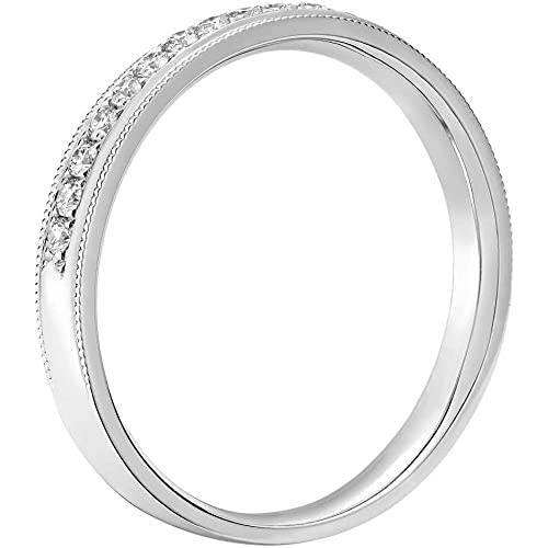 Vintage Moissanite Wedding Bands for Women - 0.1 ct Platinum Plated Silver Rings with Free Engraving | Elegant Bridal Jewelry for Engagement, Anniversary & Special Occasions